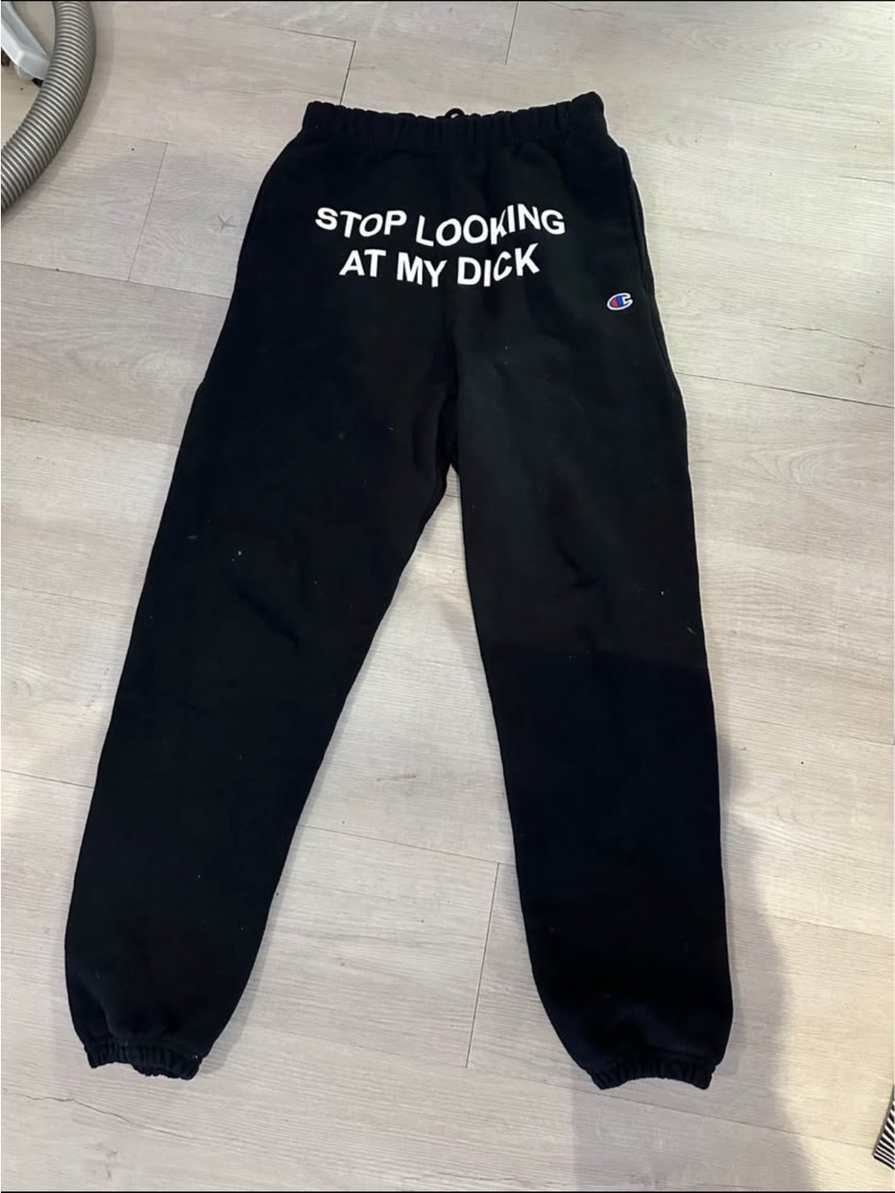 Champion Black Graphic Joggers - 'Stop Looking'